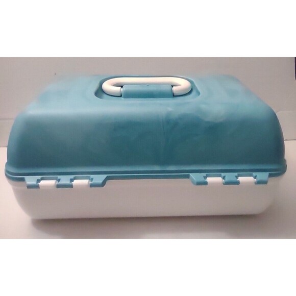 Caboodles Makeup Box Carry Case Mirror Tray Teal/White Collectible 5626 - Picture 3 of 12
